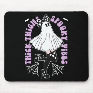Thighs Spooky Vibes Cute Ghost Halloween Bats Bow Mouse Pad