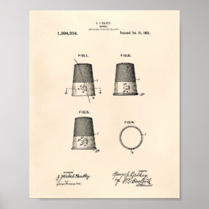 Thimble 1921 Patent Art Old Peper Poster