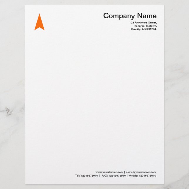 Thin Arrow - Orange Personalised Letterhead (Front)
