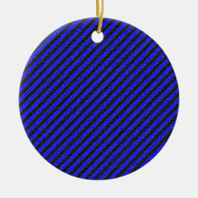Thin Black and Blue Diagonal Stripes Ceramic Tree Decoration (Front)