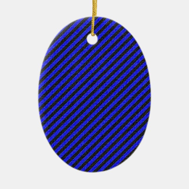 Thin Black and Blue Diagonal Stripes Ceramic Tree Decoration (Front)