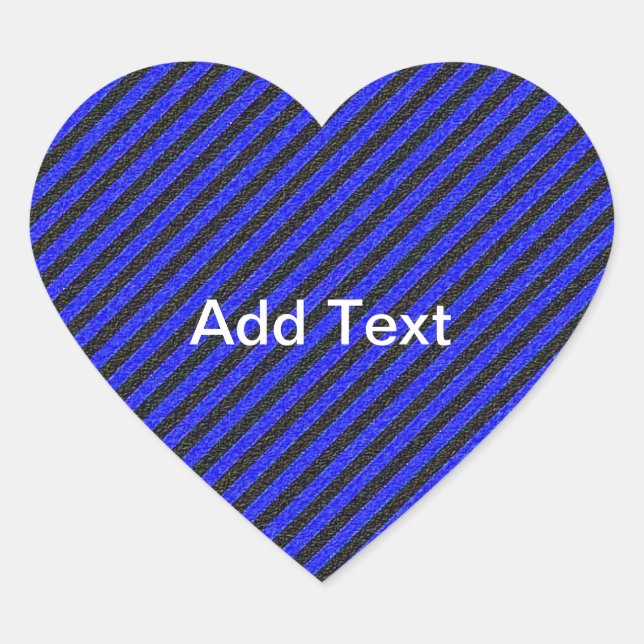 Thin Black and Blue Diagonal Stripes Heart Sticker (Front)