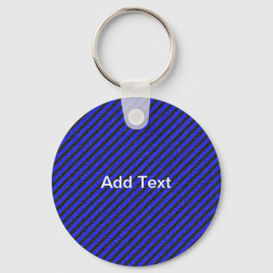 Thin Black and Blue Diagonal Stripes Key Ring