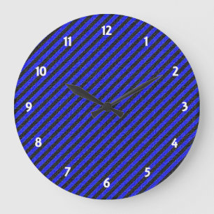 Thin Black and Blue Diagonal Stripes Large Clock