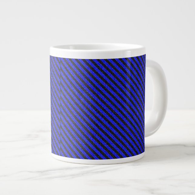 Thin Black and Blue Diagonal Stripes Large Coffee Mug (Front Right)