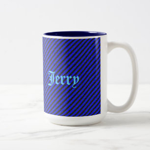 Thin Black and Blue Diagonal Stripes Two-Tone Coffee Mug