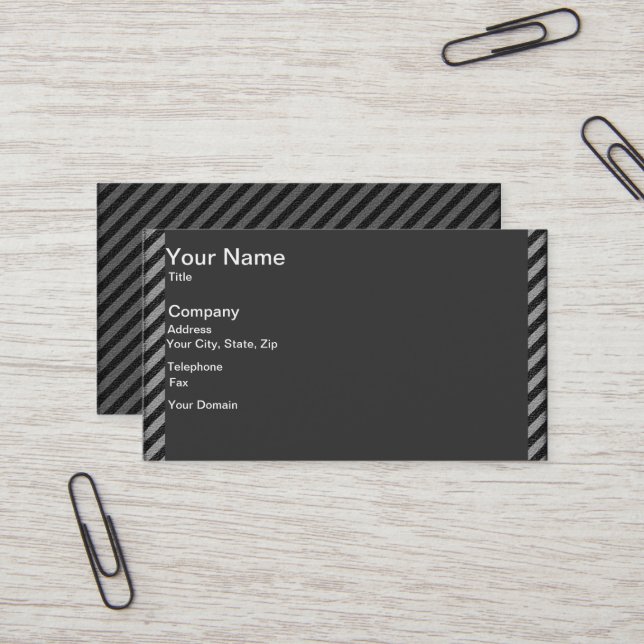 Thin Black and Grey Diagonal Stripes Business Card (Front/Back In Situ)