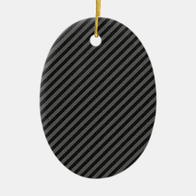 Thin Black and Grey Diagonal Stripes Ceramic Ornament (Front)