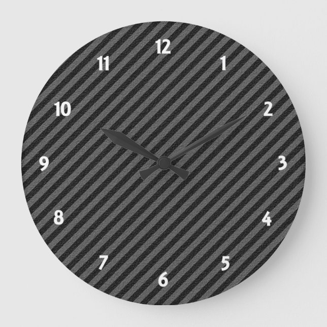 Thin Black and Grey Diagonal Stripes Large Clock (Front)