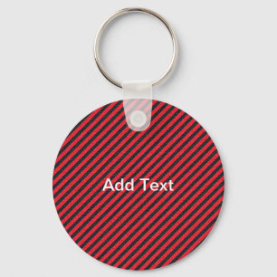 Thin Black and Red Diagonal Stripes Key Ring