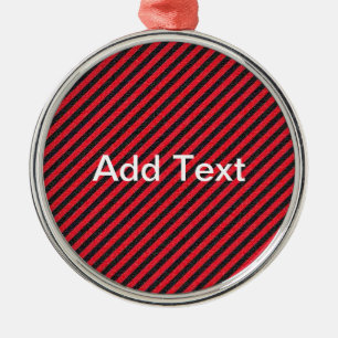 Thin Black and Red Diagonal Stripes Metal Ornament