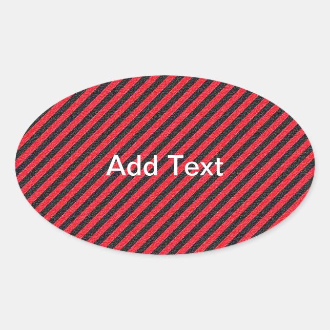 Thin Black and Red Diagonal Stripes Oval Sticker (Front)
