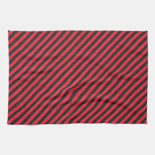 Thin Black and Red Diagonal Stripes Tea Towel