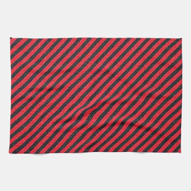 Thin Black and Red Diagonal Stripes Tea Towel (Horizontal)