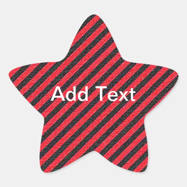 Thin Black and Red Diagonal Stripes Your Text Star Sticker (Front)