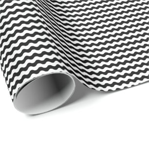 Thin Black and White Waves Wrapping Paper