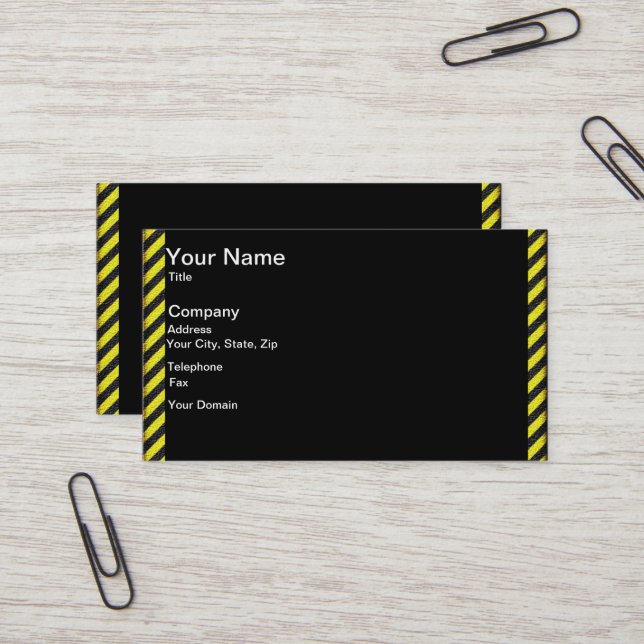 Thin Black and Yellow Diagonal Stripes Business Card (Front/Back In Situ)