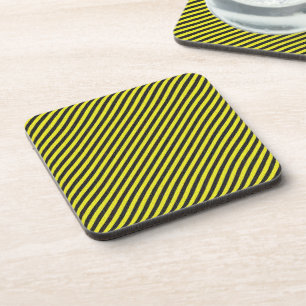 Thin Black and Yellow Diagonal Stripes Coaster