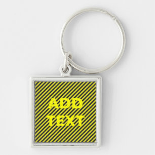Thin Black and Yellow Diagonal Stripes Key Ring