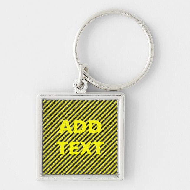 Thin Black and Yellow Diagonal Stripes Key Ring (Front)