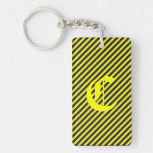 Thin Black and Yellow Diagonal Stripes Key Ring