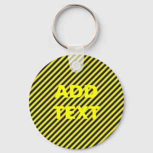 Thin Black and Yellow Diagonal Stripes Key Ring