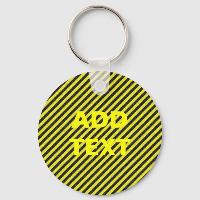 Thin Black and Yellow Diagonal Stripes Key Ring (Front)