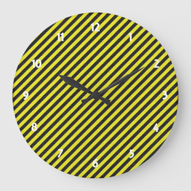 Thin Black and Yellow Diagonal Stripes Large Clock (Front)