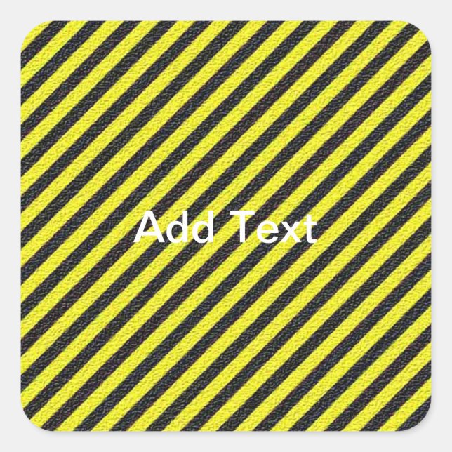 Thin Black and Yellow Diagonal Stripes Square Sticker (Front)