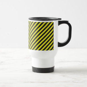 Thin Black and Yellow Diagonal Stripes Travel Mug