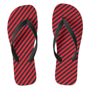 Thin Black & Red Diagonal Stripe Adult Flip Flops