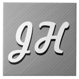 Thin Black & White Stripes   Retro-Styled Initials Ceramic Tile