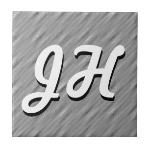 Thin Black & White Stripes   Retro-Styled Initials Ceramic Tile