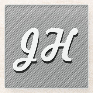 Thin Black & White Stripes   Retro-Styled Initials Glass Coaster