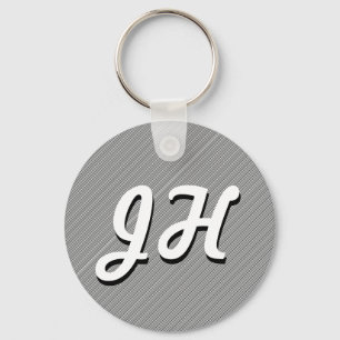 Thin Black & White Stripes Retro-Styled Initials Key Ring