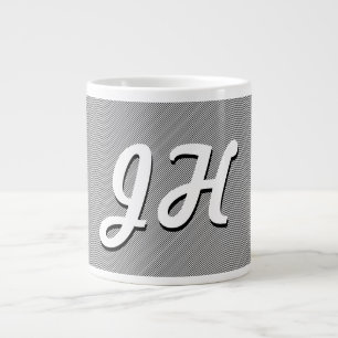 Thin Black & White Stripes   Retro-Styled Initials Large Coffee Mug