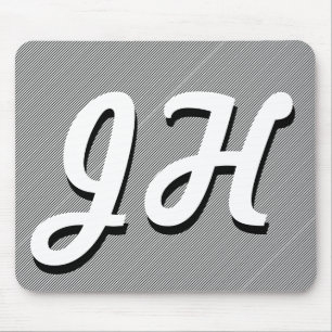Thin Black & White Stripes Retro-Styled Initials Mouse Pad