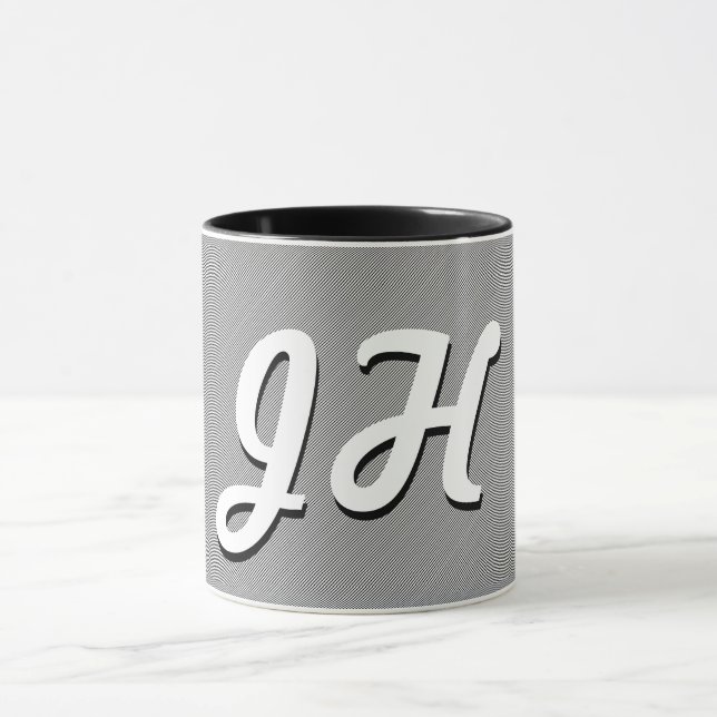 Thin Black & White Stripes | Retro-Styled Initials Mug (Center)