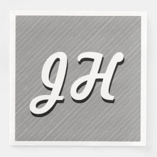 Thin Black & White Stripes   Retro-Styled Initials Napkin