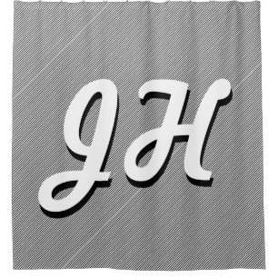 Thin Black & White Stripes   Retro-Styled Initials Shower Curtain