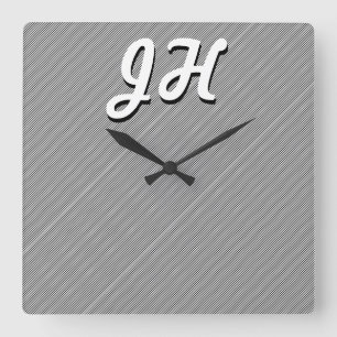 Thin Black & White Stripes   Retro-Styled Initials Square Wall Clock