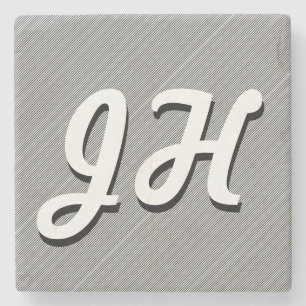Thin Black & White Stripes   Retro-Styled Initials Stone Coaster
