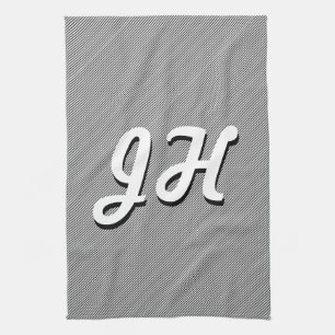 Thin Black & White Stripes   Retro-Styled Initials Tea Towel