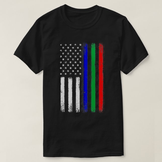 Thin Blue Green Red Line Flag, Police Firefighter  T-Shirt (Design Front)
