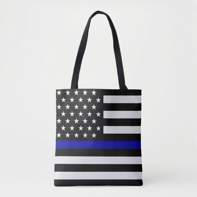 Thin Blue/Grey Line Flag Tote Bag (Front)