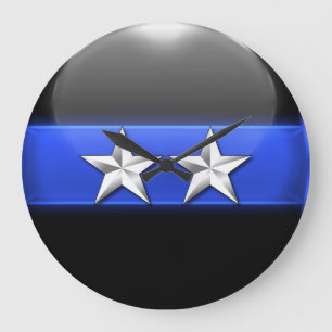 Thin Blue Line - 2-Star Chief Rank Insignia Large Clock