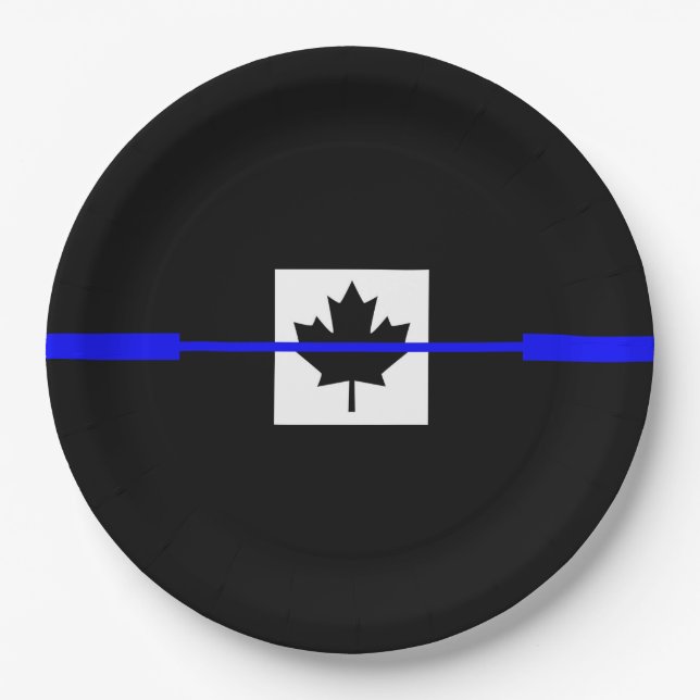 Thin Blue Line Accent on Canadian Flag Paper Plate (Front)
