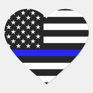 Thin Blue Line American Flag Black and White Heart Sticker