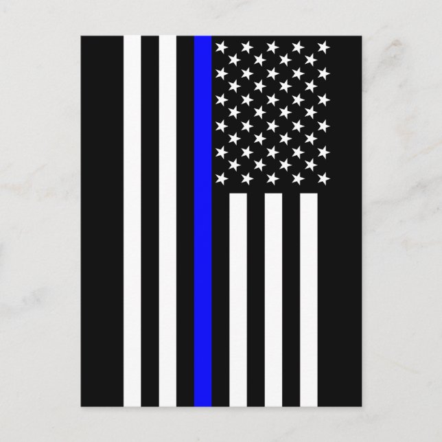 Thin Blue Line American Flag Black and White Postcard (Front)