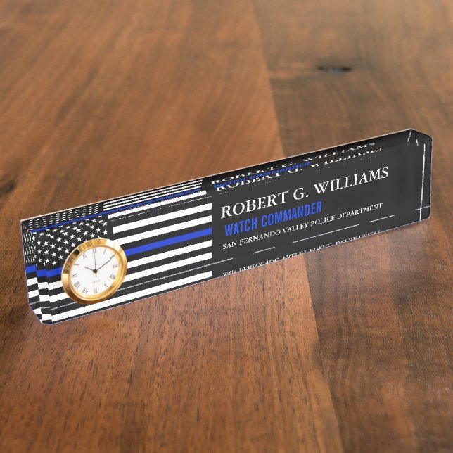 Thin Blue Line American Flag Custom Desk Nameplate (Side)